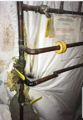 Before pice rusted copper pipes