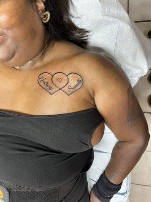 Hearts tattoo on my chest to celebrate my anniversary