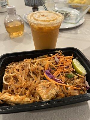 Chicken Pad Thai and Thai Iced Tea