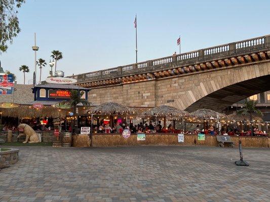 Outside of the restaurant at the base of London Bridge.