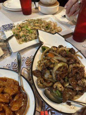 Mongolian Beef, Seafood Fried Rice, and General Tso's Chicken