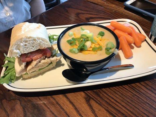 Chicken Pesto Sandwich and loaded baked potato soup