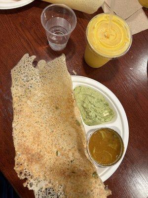 20) RAVA PLAIN DOSA and MANGO LASSI