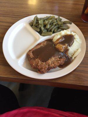 Country fried steak with mashed potatoes