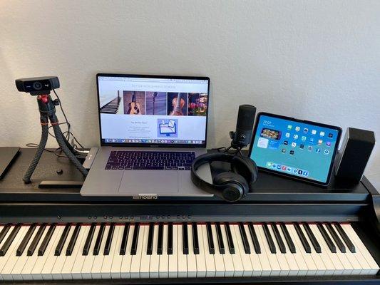 High definition equipments set up for online music lessons.