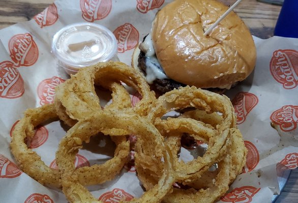 Mushroom Swiss with onion rings