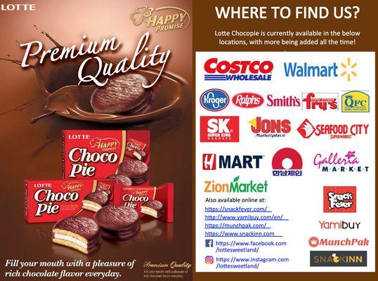 Chocopie is found at the following vendors