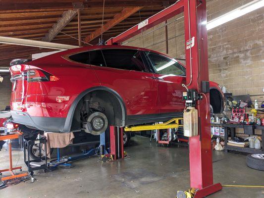 Tesla model X getting a suspension service