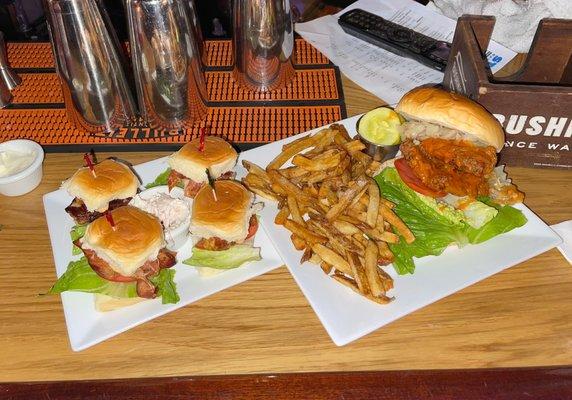 PBLT Sliders and Buffalo Fried Chicken Sandwich