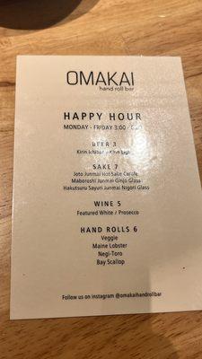 Happy hour menu