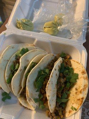 Chicken and beef flour tacos