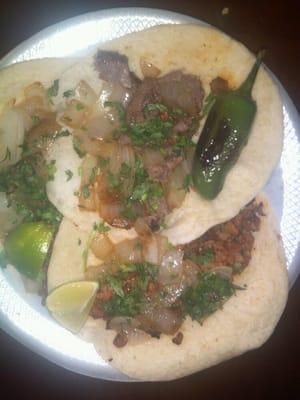 Bistec, Al Pastor and Lengua Tacos. Full size $2 per.