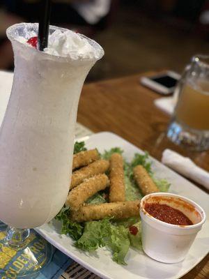 Piña colada with mozzarella sticks