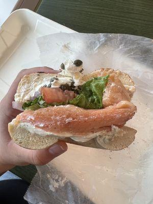 Nova , cream cheese, LTO, capers on old bay bagel