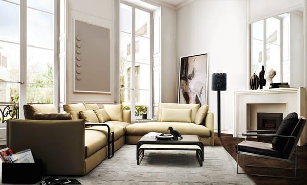 Era Sofa Sectional from Camerich paired with the Leman Chair and Era Coffee Table.