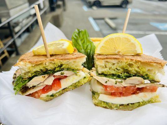 Chicken Caprese Focaccia Sandwich.