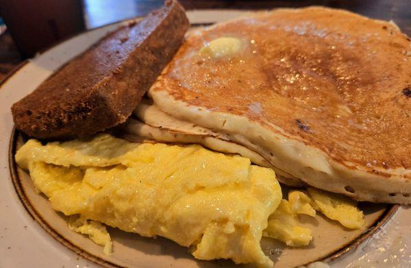 Breakfast Combo Scrapple, Eggs and Buttery Pancakes