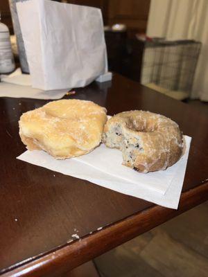 glazed donut and blueberry cake donut