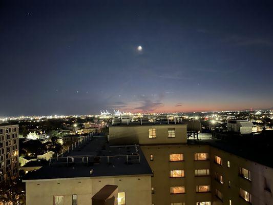 Opposite side of the building after sunset.