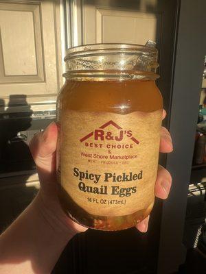 Spicy pickled quail eggs