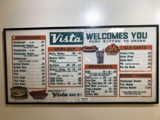 Vintage menu back in 1964