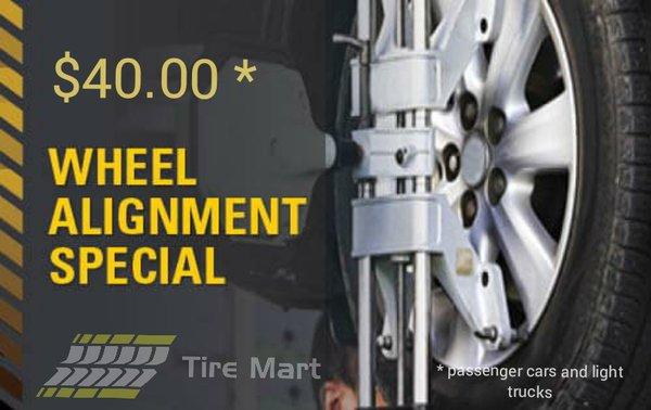 $40.00 Alignments at Tire Mart !