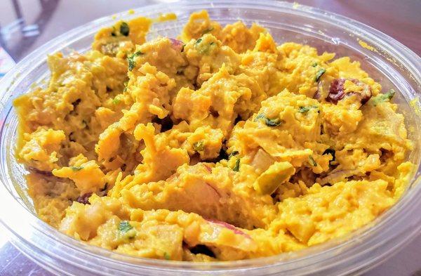 Curried Chickpea Salad- apple, celery, dried cran, red onion, cilantro, Dijon, evoo, lemon, veg mayo, curry, tumeric, salt. Very good!