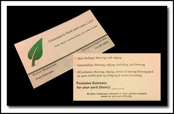 An image of my business card. Contact info on the front(left) basic services on back (right).