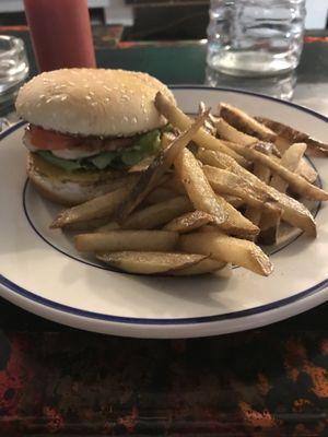 Grilled chicken sandwich and hand cut fries, so good!