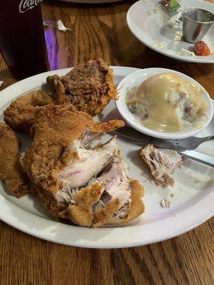 1/2 fried chicken, only served on Wednesday and Saturday. Very moist and well seasoned.