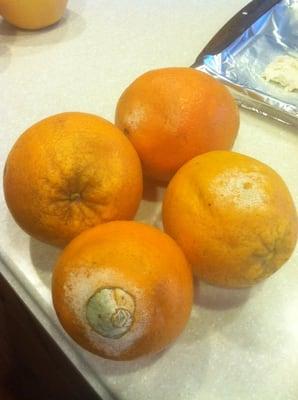 1 out of 3 oranges was moldy, soft.