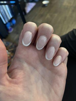 Iv never seen a French tip look like this ... all the nails are uneven