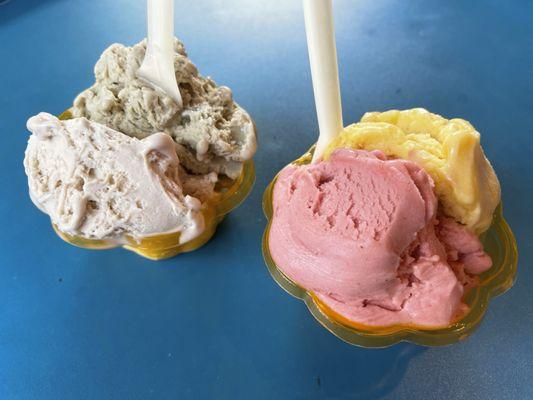 Pistachio & hazelnut on the left and passionfruit & strawberry on the right. Absolutely delicious!