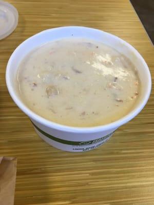 12 oz of the cream of potato with bacon soup (soup of the day on Wednesdays) $4.00