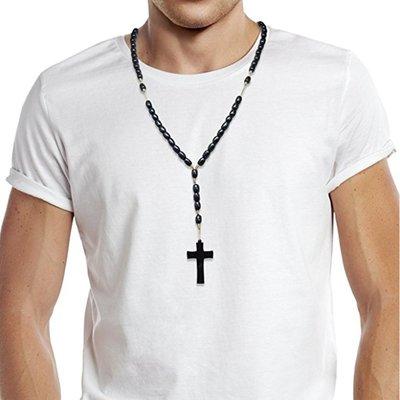 Mens Black Wood Rosary Necklace