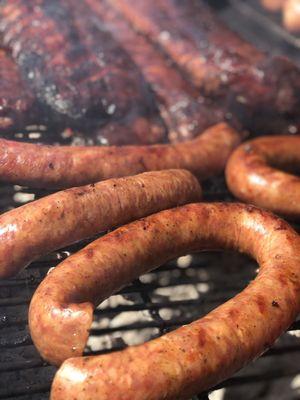 BBQ Ribs and smoked sausage.