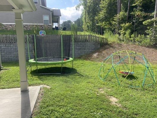 New trampoline and climbing dome for the kids.