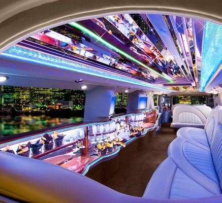 Interior of the Cadillac Escalade SUV limousine.