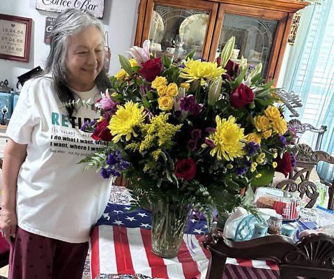 My wife Rebecca and her Anniversary Bouquet