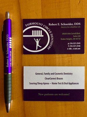 Business Card and Pen to helps represent our office proudly!