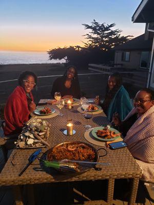 Seafood paella at sunset!