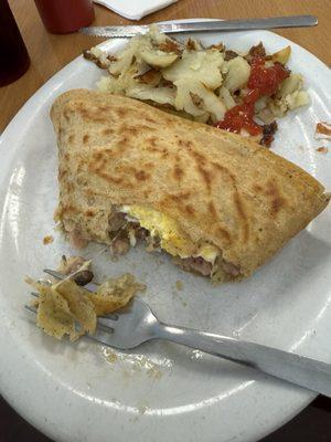 Ham, mushroom, and egg crepe