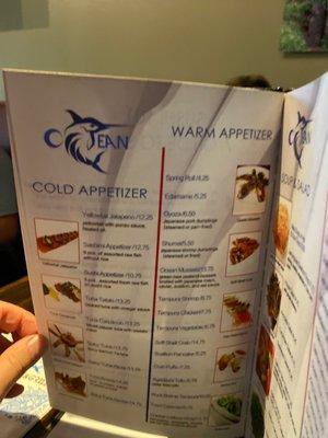 Appetizer menu