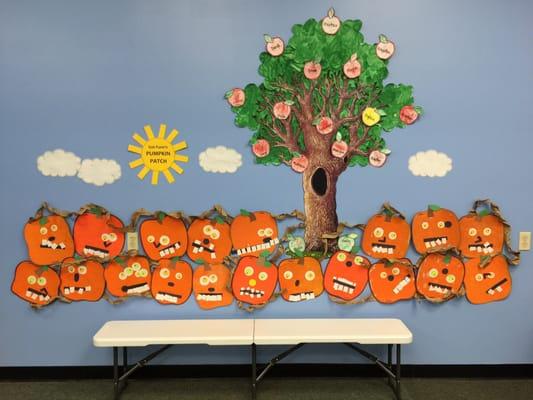 Kids made pumpkins for our own pumpkin patch.