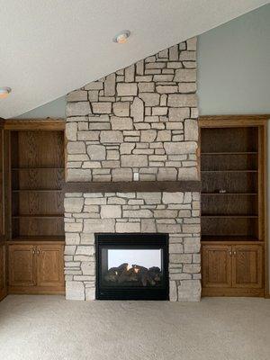 Regency P121: Double Sided has fireplace with custom mantel and stone.