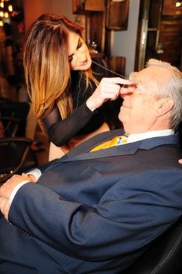 Our Very own Chicago Icon Mr. Bill Kurtis, getting his eyebrows threaded by our talented Esthetician Abeer!