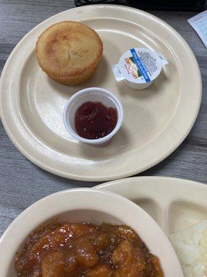 Side of cranberry jelly and cornbread