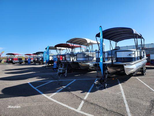 Extreme boat show display of Bentley Pontoons