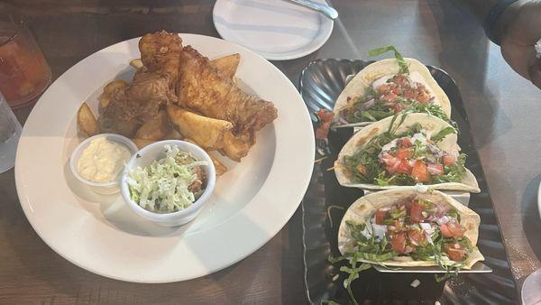 Fish and chips and chicken tacos