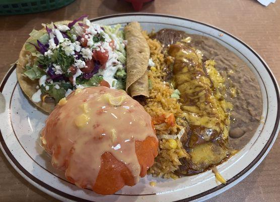 Chula's Plate with shredded chicken tostada